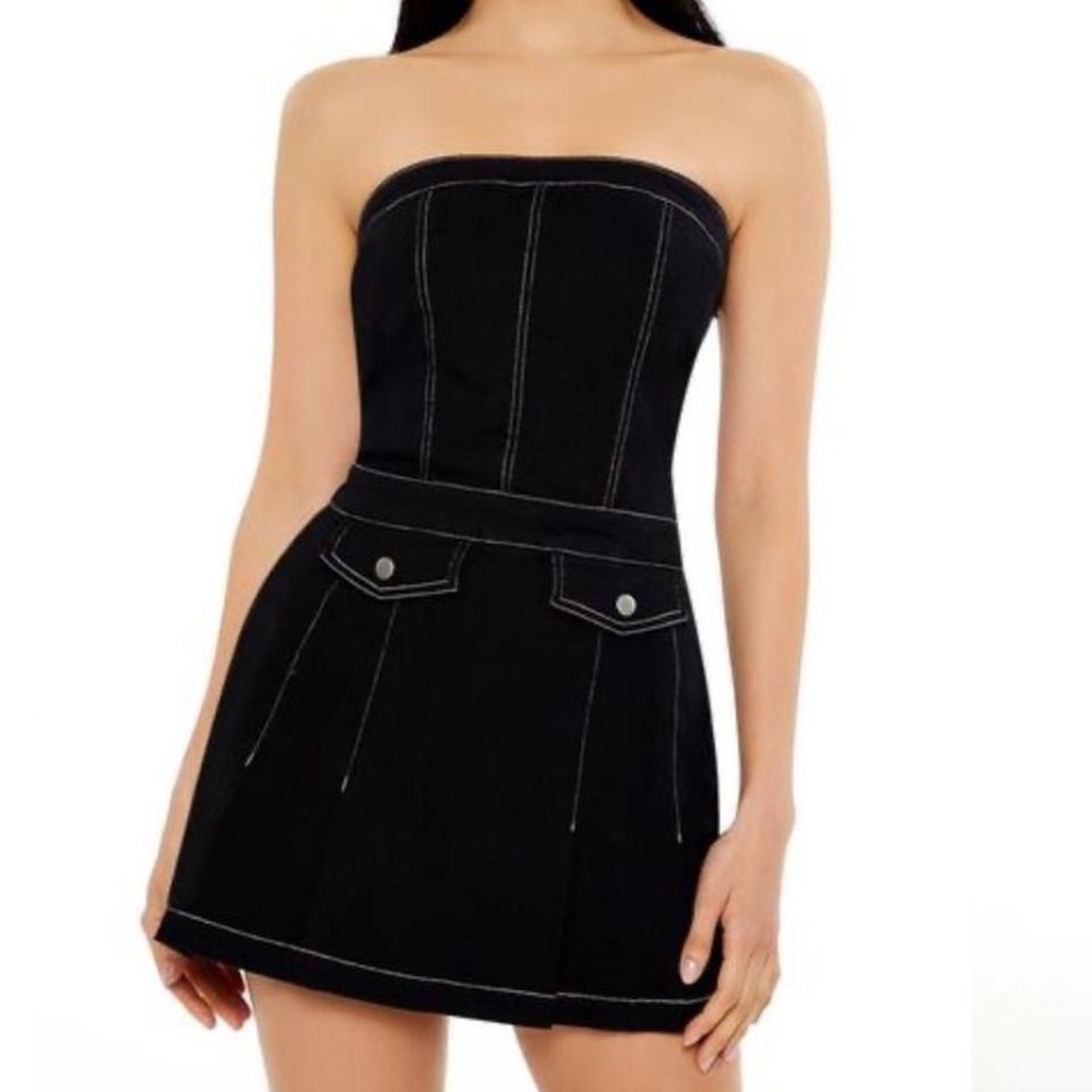 Black seamed strapless mini dress